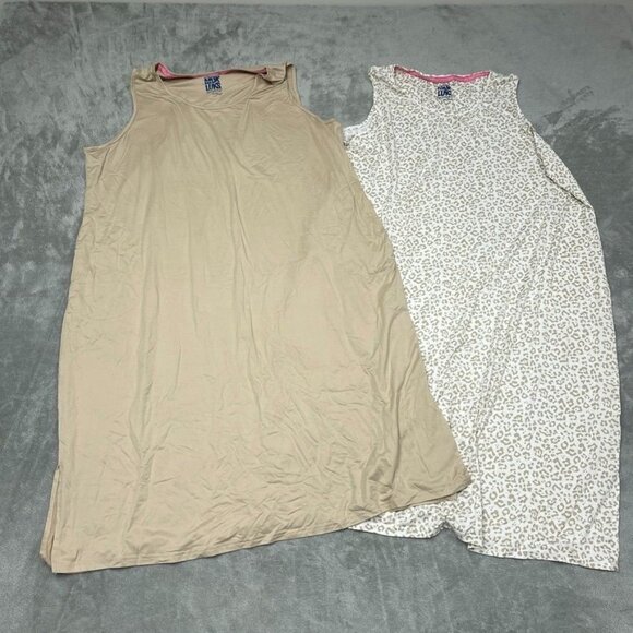 Muk Luks Womens 2-Pack Sleep Dress 3X Beige & Leopard Polyester Blend a0353 - Picture 1 of 7